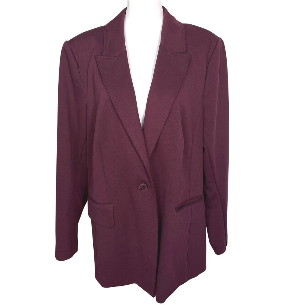 LANE BRYANT Womens 22 Burgundy Single Button Career Jacket Bryant Blazer Pockets
